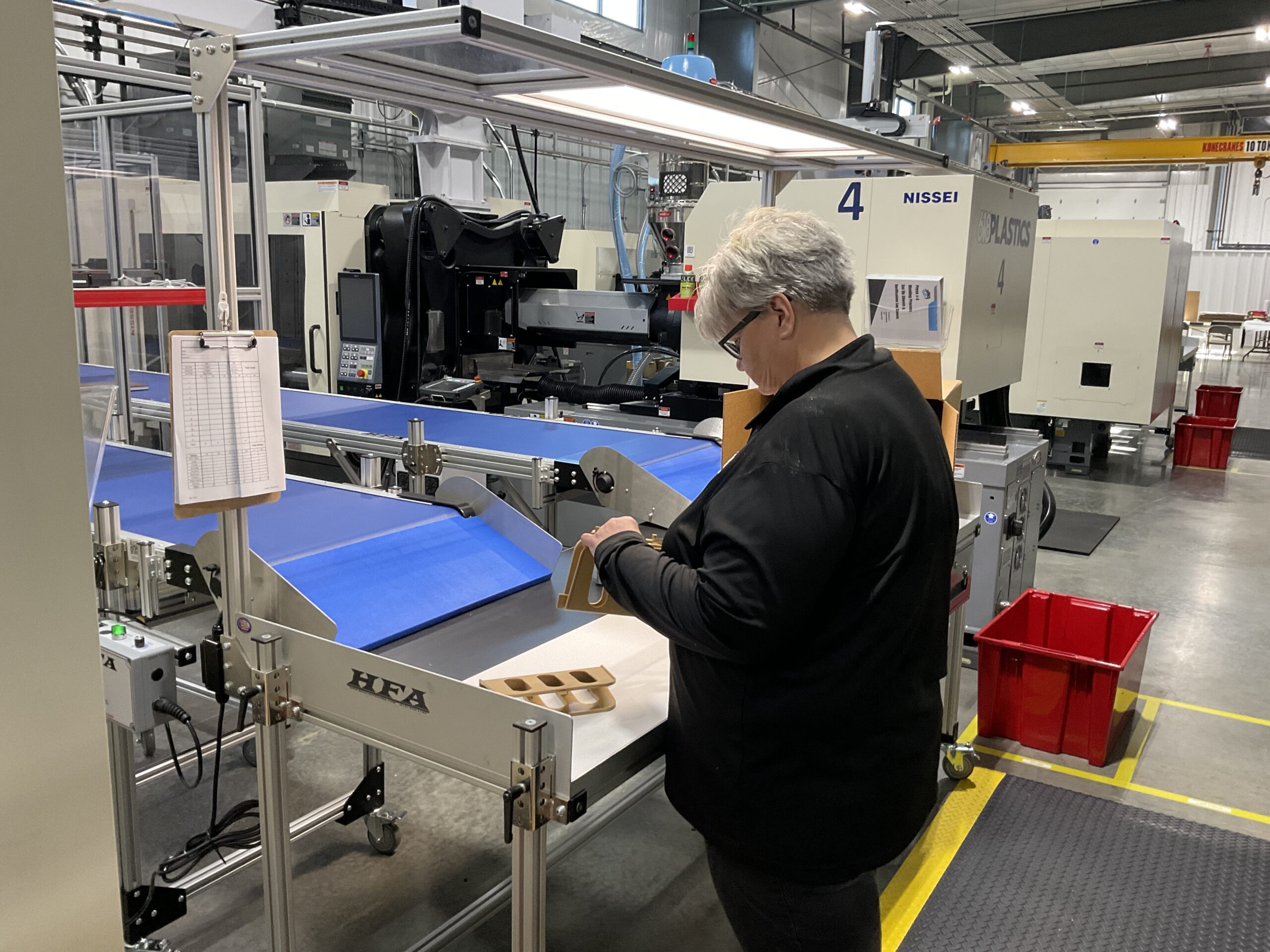 Finished plastic parts at quality control